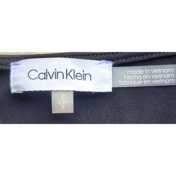 TOP/BLOUSE-CALVIN KLEIN-Black-Sleeveless-Front Gather-Gold Buckle-Size Petite SM - Picture 4 of 11